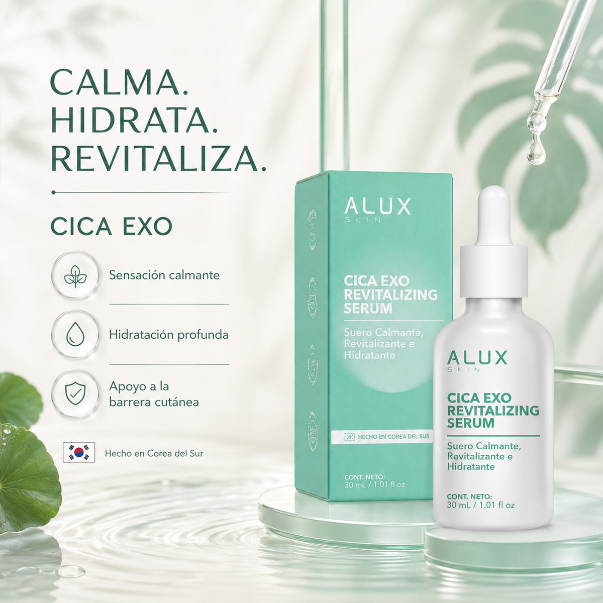 Alux Skin CICA EXO Revitalizing Serum - Suero Calmante e Hidratante, 30 ml