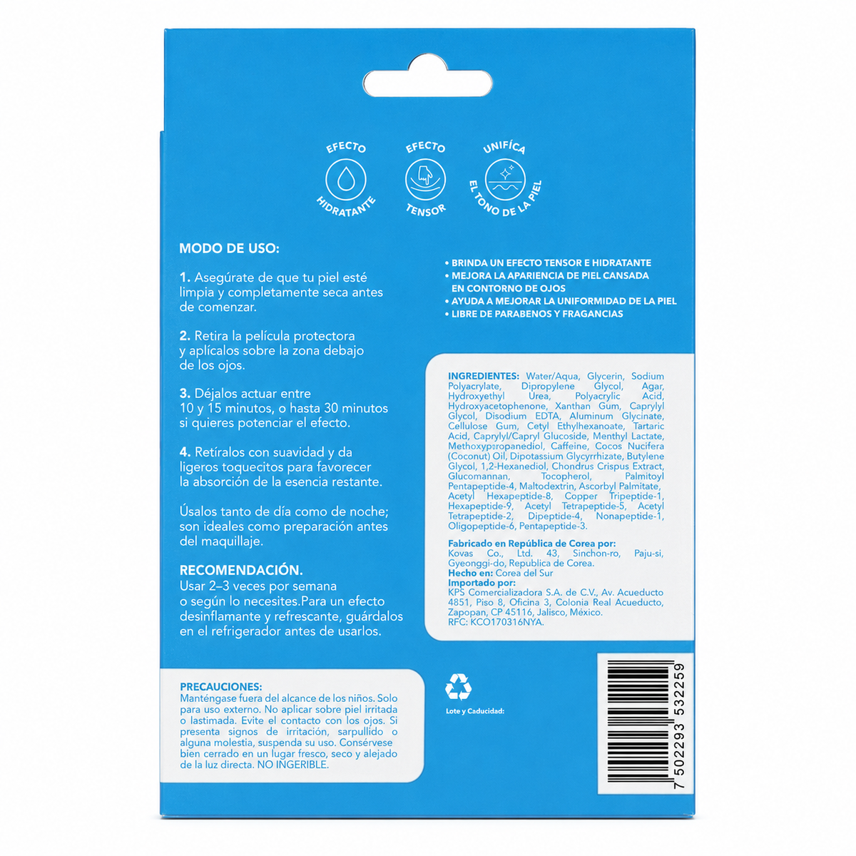 Alux Skin Parches de Hidrogel para Ojeras - Cafeína y Péptidos, 6 pares